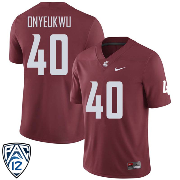 Men #40 Chima Onyeukwu Washington State Cougars College Football Jerseys Sale-Crimson